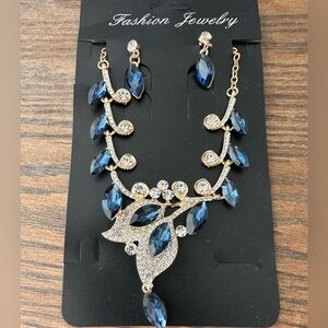 Blue and Gold Necklace and Earring Set